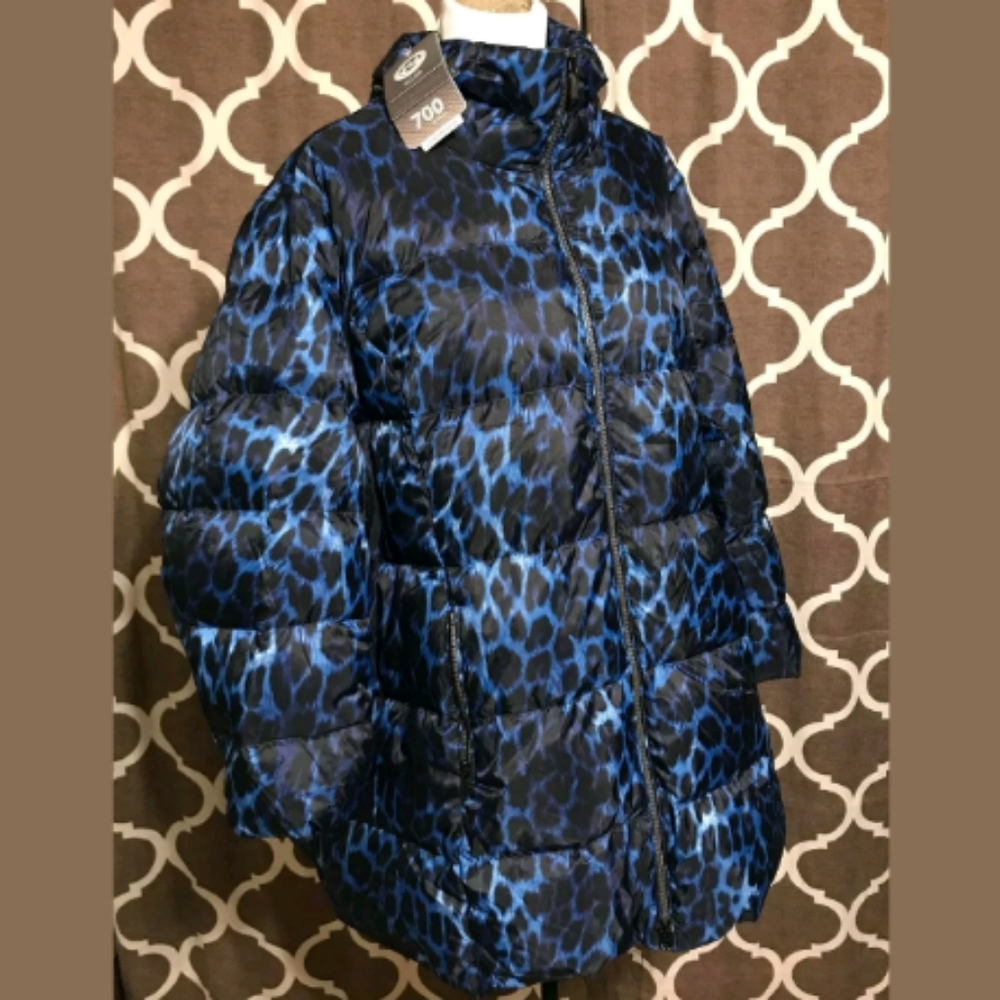 Lands End Womens Winter Jacket Blue Leopard NWT 3X